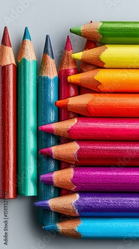 Colorful Assortment of Sharpened Colored Pencils Arranged on a Light Background