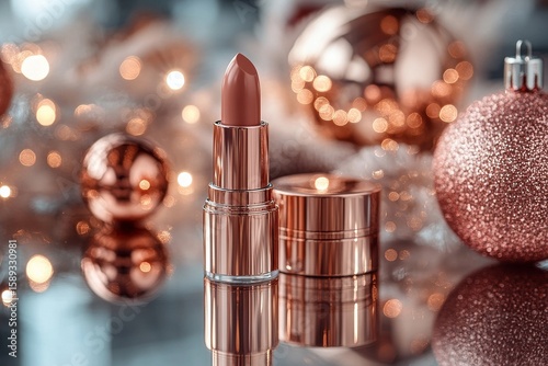 Elegant Lipstick Stands out Against a Festive Backdrop With Shimmering Lights...
