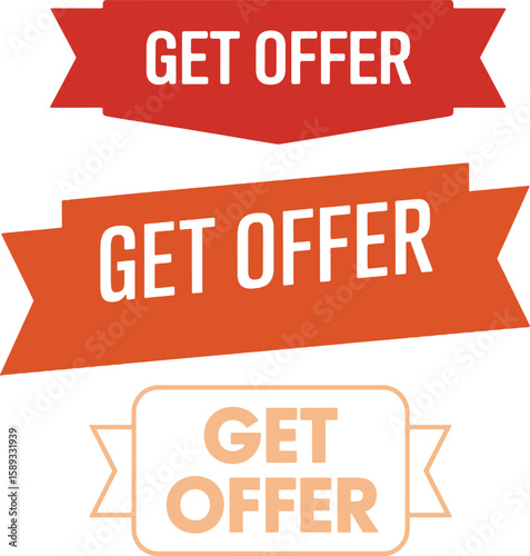 Get offer vector banner collection in ribbon shapes ideal for marketing sales discounts promotional campaigns and call to action digital graphics
