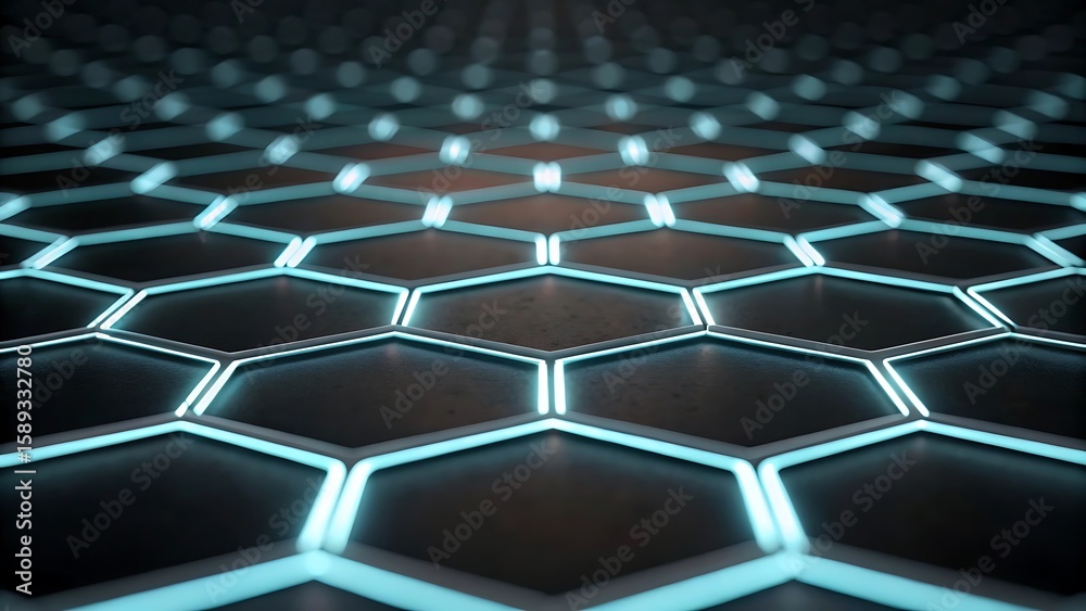 Fototapeta premium Futuristic Glowing Hexagonal Grid with Ambient Lighting