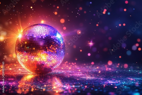 Disco Ball Shining Brightly During a Vibrant Night Party Celebration.