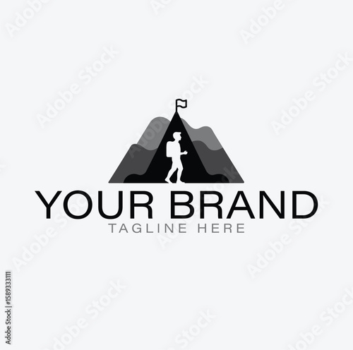 Mountain peak summit logo design.
