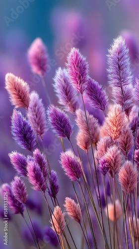 Colorful Arrangement of Fluffy Flowers in Shades of Pink and Purple in a Soft...