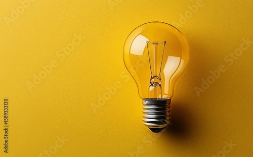 Light Bulb Glowing Against a Bright Yellow Background Showcasing Energy and C...