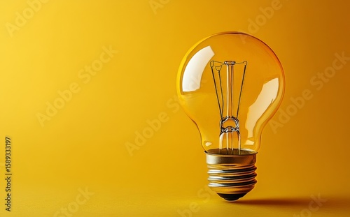 Light Bulb Glowing on a Bright Yellow Background Showcasing Innovation and Cr...