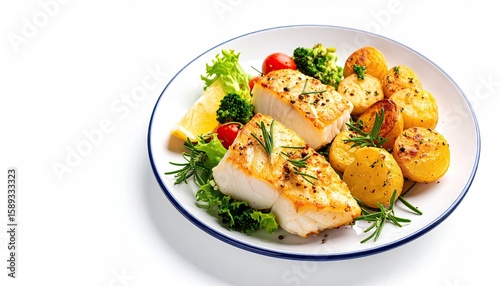 Wallpaper Mural Baked fish with roasted potatoes and vegetables Torontodigital.ca