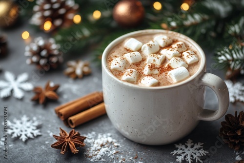 Warm Cup of Hot Chocolate With Marshmallows During Winter Festivities.