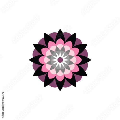 Intricate geometric mandala design with symmetrical patterns and vibrant colors
