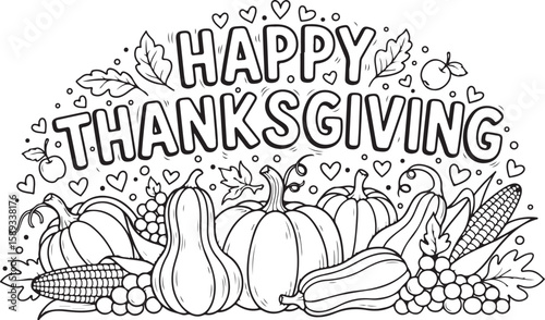 Vector art of happy thanksgiving illustration with pumpkins and corn