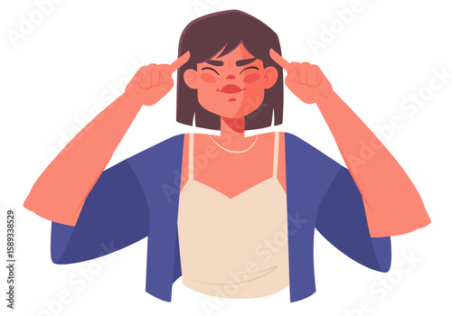 Brainstorming concept, or memory theme of trying to remember something, power of thought. Body language, young girl thinking hard about something, or remembering something.