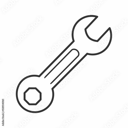 A simple, isolated outline illustration of a wrench tool, ready for repair work.