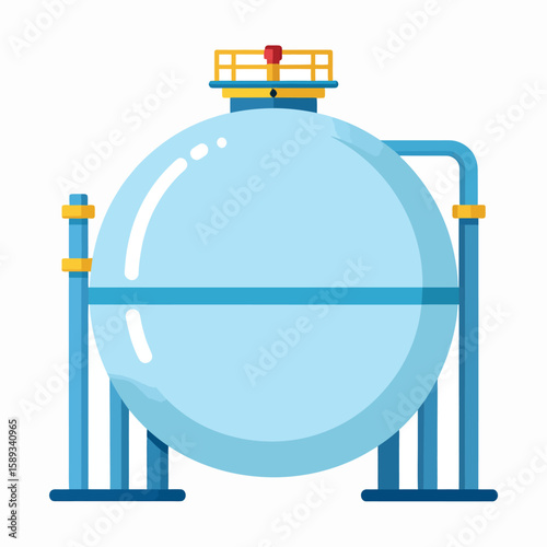 A stylized illustration of a large, light blue spherical industrial storage tank.
