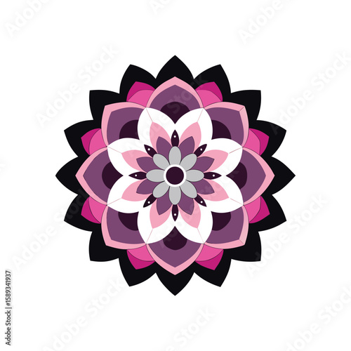 Intricate and perfectly symmetrical floral mandala design with vibrant colors