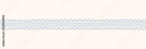 Hand drawn lace trim seamless border with a charming whimsical cottage core design. Soft blue, pastel, and nostalgic, perfect for textiles, wrapping paper, and romantic vintage-inspired decor.
