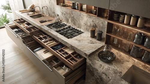 Kitchen with innovative storage and multifunctional surfaces, practical .