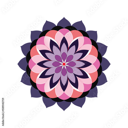 Intricate symmetrical mandala design with vibrant color palette