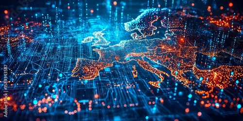 Illustration emphasizing data transfer and cyber technology in the region.