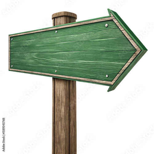 Green Wooden Arrow Sign: Blank Directional Pointer for Guidance Isolated On Transparent Background