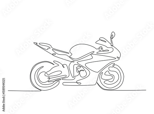 Sports motorcycle in single outline illustration. Continuous line art drawing of superbike motorcycle.