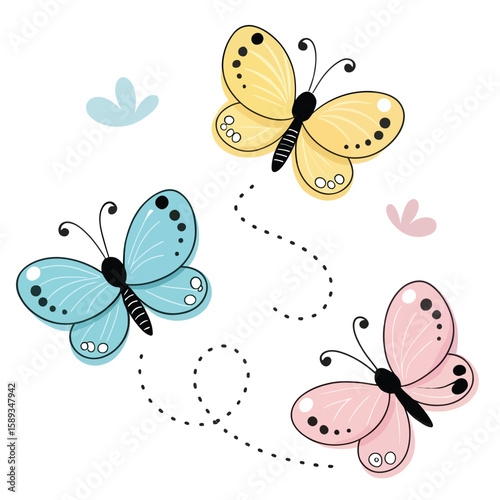 Set of Three Minimalist Cute Butterfly Icons – Simple Line Art 