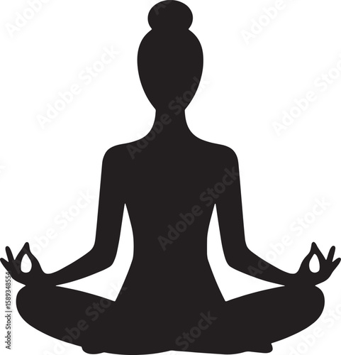 Silhouette of a woman in lotus position meditating in calm posture reflecting peace mindfulness balance yoga and spiritual self care practice