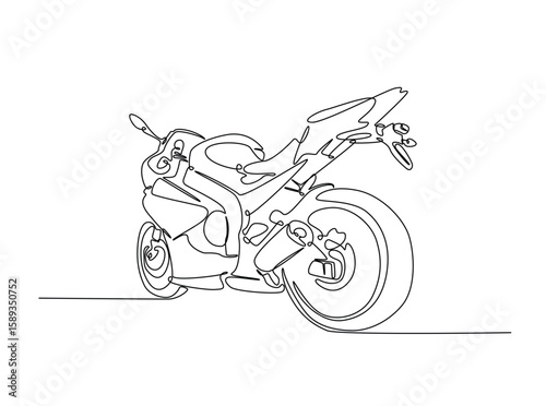 Sports motorcycle in single outline illustration. Continuous line art drawing of superbike motorcycle.