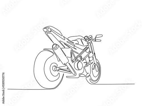 Sports motorcycle in single outline illustration. Continuous line art drawing of superbike motorcycle.