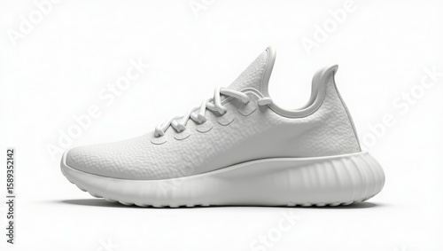 Side view of a plain, white athletic shoe.