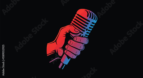 Colorful gradient microphone with red and blue tones 
