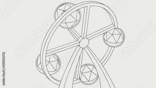 Ferris wheel drawing amusement park ride sketch fairground attraction vintage line art illustration design vector