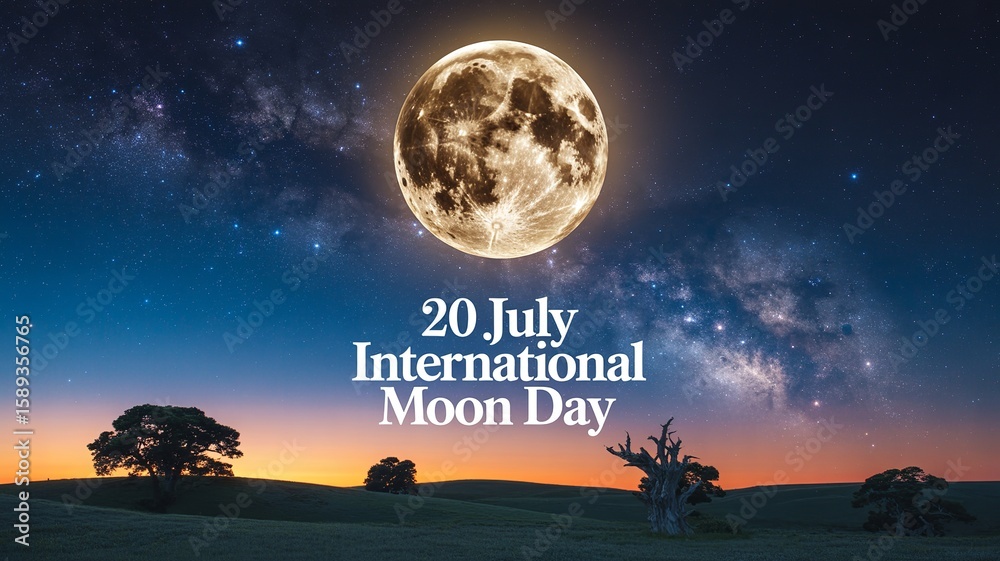 Fototapeta premium Vibrant night sky with galaxy backdrop and luminous moon.