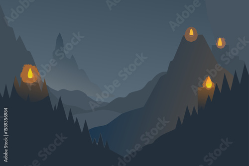 mountain landscape with sun