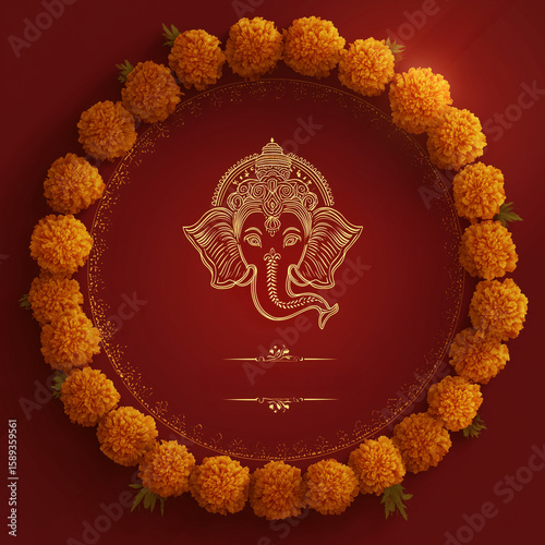 Ganesh Chaturthi Poster with Golden Lord Ganesha Illustration on Festive Background