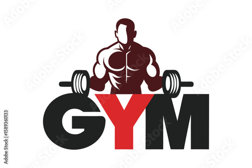 Gym Logo Featuring Bodybuilder Silhouette and Barbell, Fitness Center Illustration Design