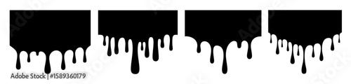 Black Paint Dripping From Smooth Flowing Top Corner, Minimal Vector Design Featuring Abstract Liquid Forms, Isolated On White Background, Flat Black Silhouette Vector Illustration collection 