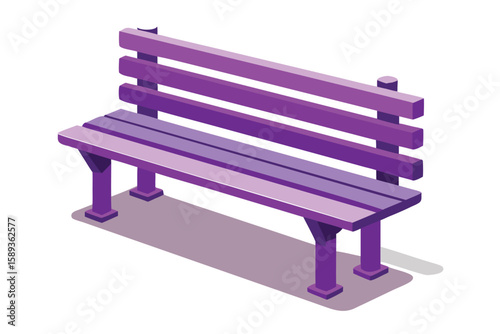 Isometric Illustration Elegant Purple Park Bench with Backrest on White Background