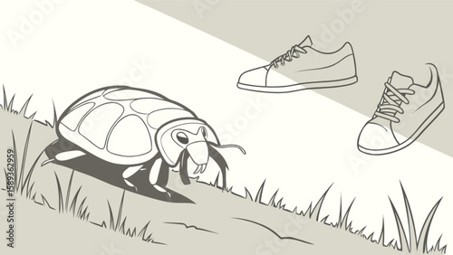 Cartoon bug illustration with shoes in background vector art design and drawing for kids and adults
