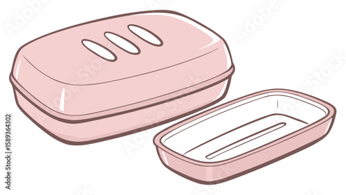 Pink bathroom soap dish with lid vector illustration for personal hygiene and bathroom accessories design