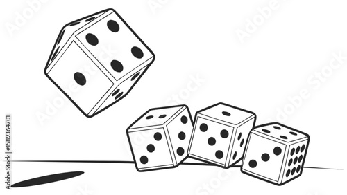 Rolling dice vector illustration for game design, gambling, casino, board games and probability concepts