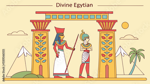 Ancient egyptian gods pharaohs and pyramids vector illustration of egypt culture and history design art
