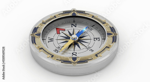 Detailed Compass with Blue and Gold Accents, Directional Needles