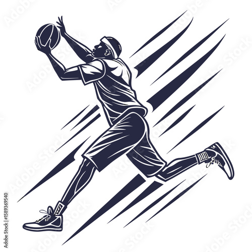 Dynamic silhouette of a player mid-jump or sprint motion blur and shadow effects center graphic for supporter tee vector illustration of a running man