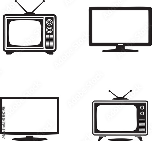 Set of Vintage television silhouette vector illustration isolated On Transparent Background
