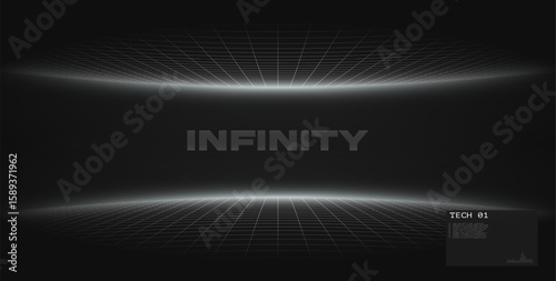 Futuristic digital curved mesh wireframe grid. Mirrored tech grid. High-tech innovation and data systems. Cyber space. Futuristic for product presentation.