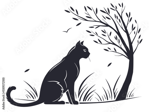 black cat on a tree