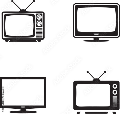 Set of Vintage television silhouette vector illustration isolated On Transparent Background