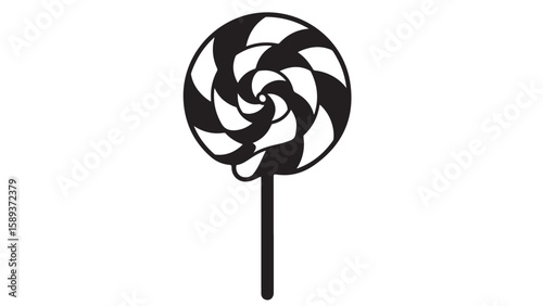 Black and white lollipop illustration on a white background, design element