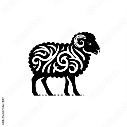 Ornate sheep isolated on white background