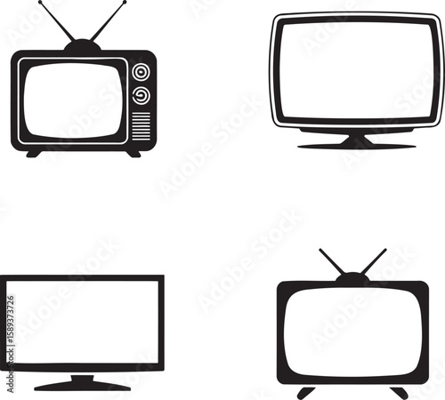 Set of Vintage television silhouette vector illustration isolated On Transparent Background