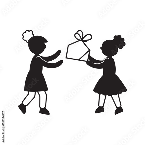 Children Distributing Festive Greeting Cards Silhouette